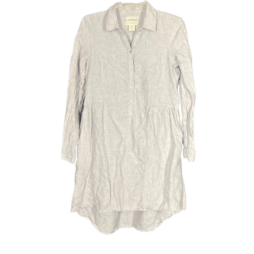 Cynthia Rowley Linen Tunic Womens XSmall Beige Off White Resort Lagenlook Shirt